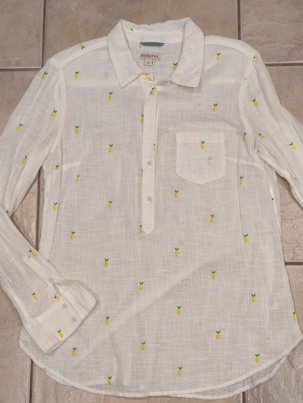Merona Lemon Print Guaze Blouse Size Large
